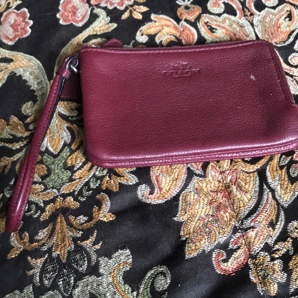 Coach wristlet burgundy 2 zipper